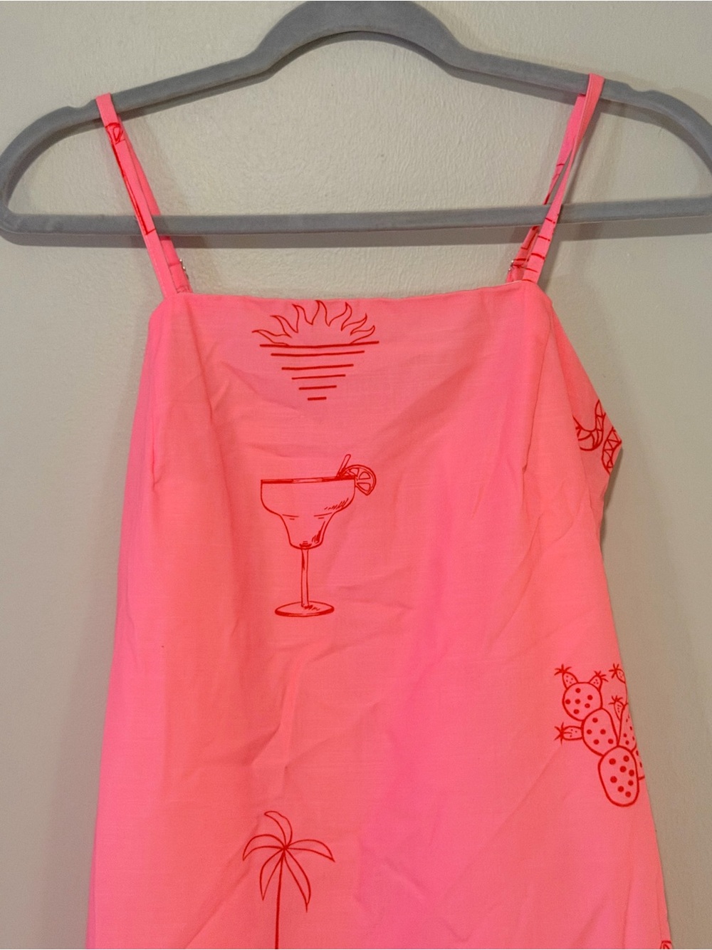 Bright Pink & Orange Tropical Cocktail Print Mini Dress - Picture 2 of 6